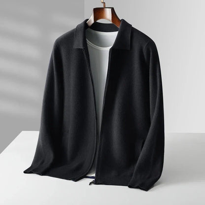 Zippered Lapel Knit Sweater