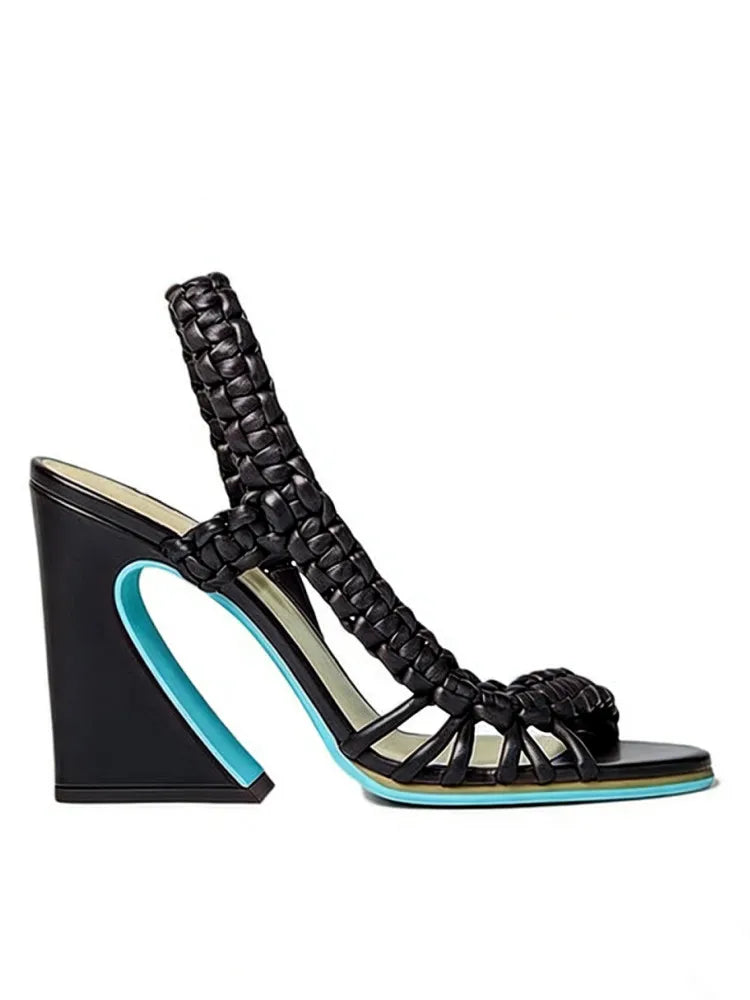 Woven Square Heel Sandals