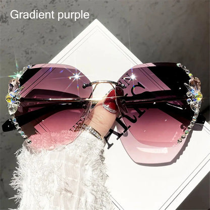 Borderless Rhinestone Metal Sunglasses