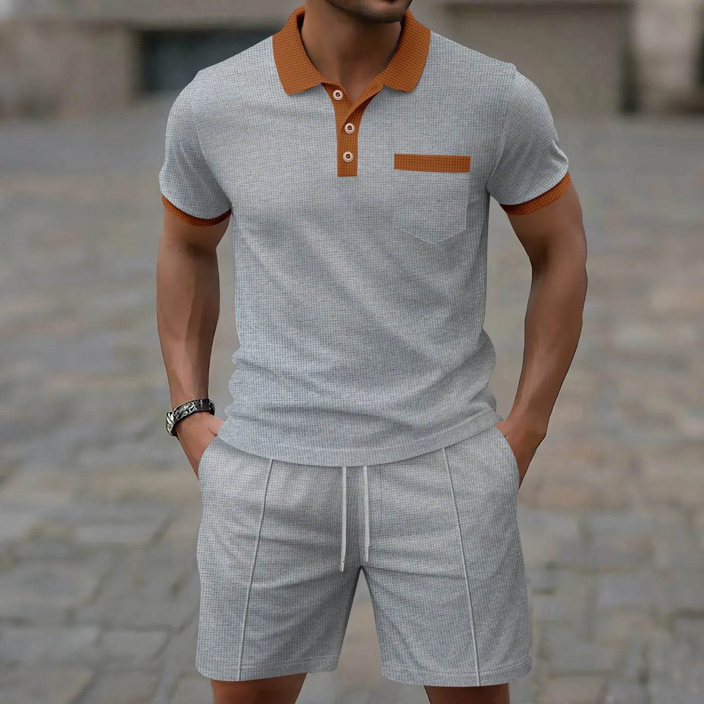 Contrast Collar Polo & Shorts