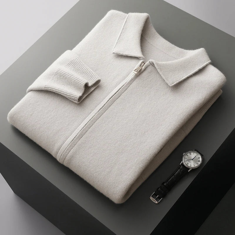 Zippered Lapel Knit Sweater