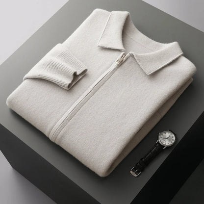Zippered Lapel Knit Sweater