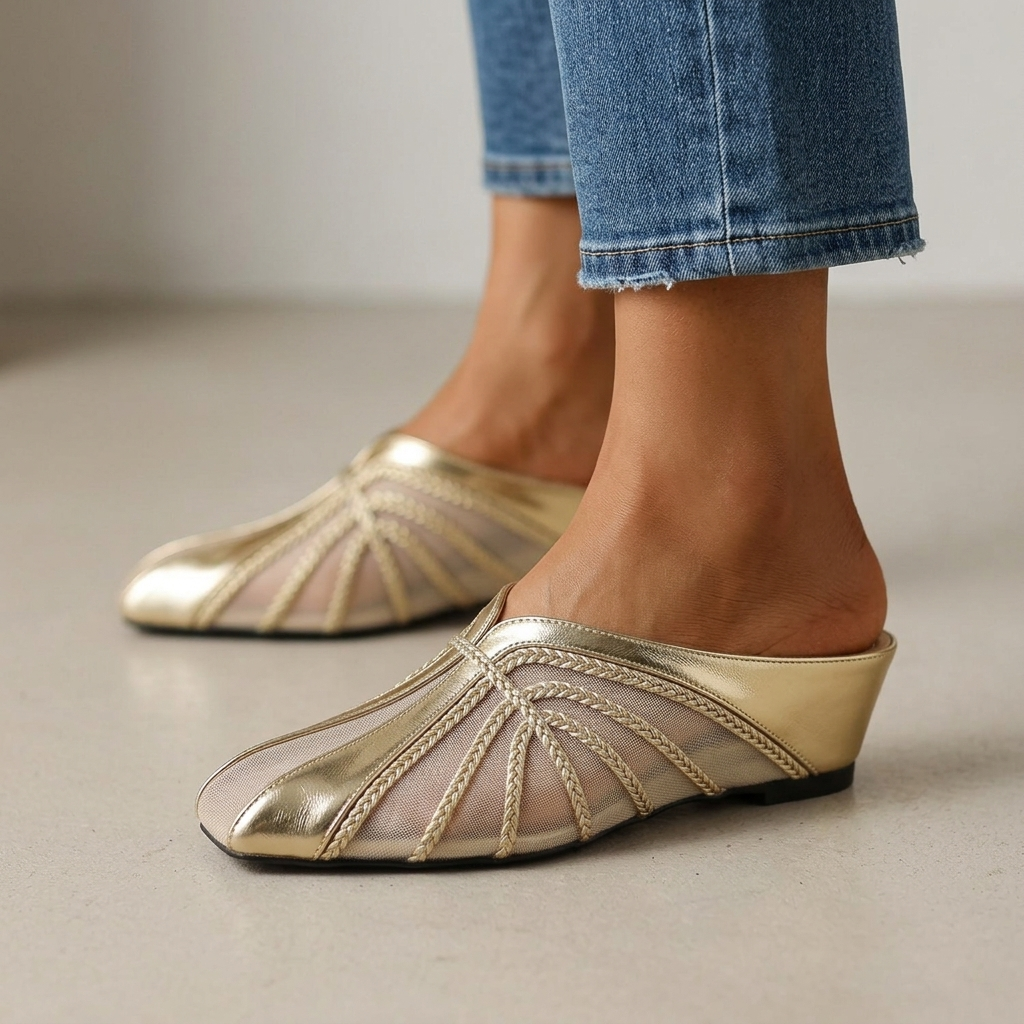 Square Toe Mesh Mules