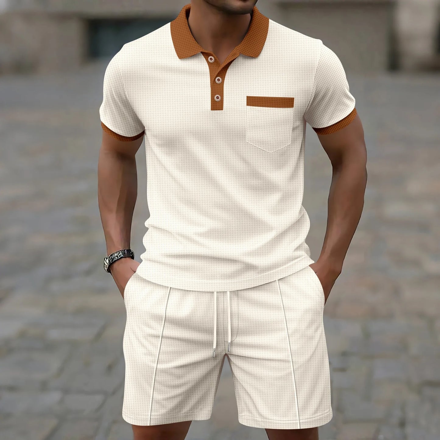 Contrast Collar Polo & Shorts