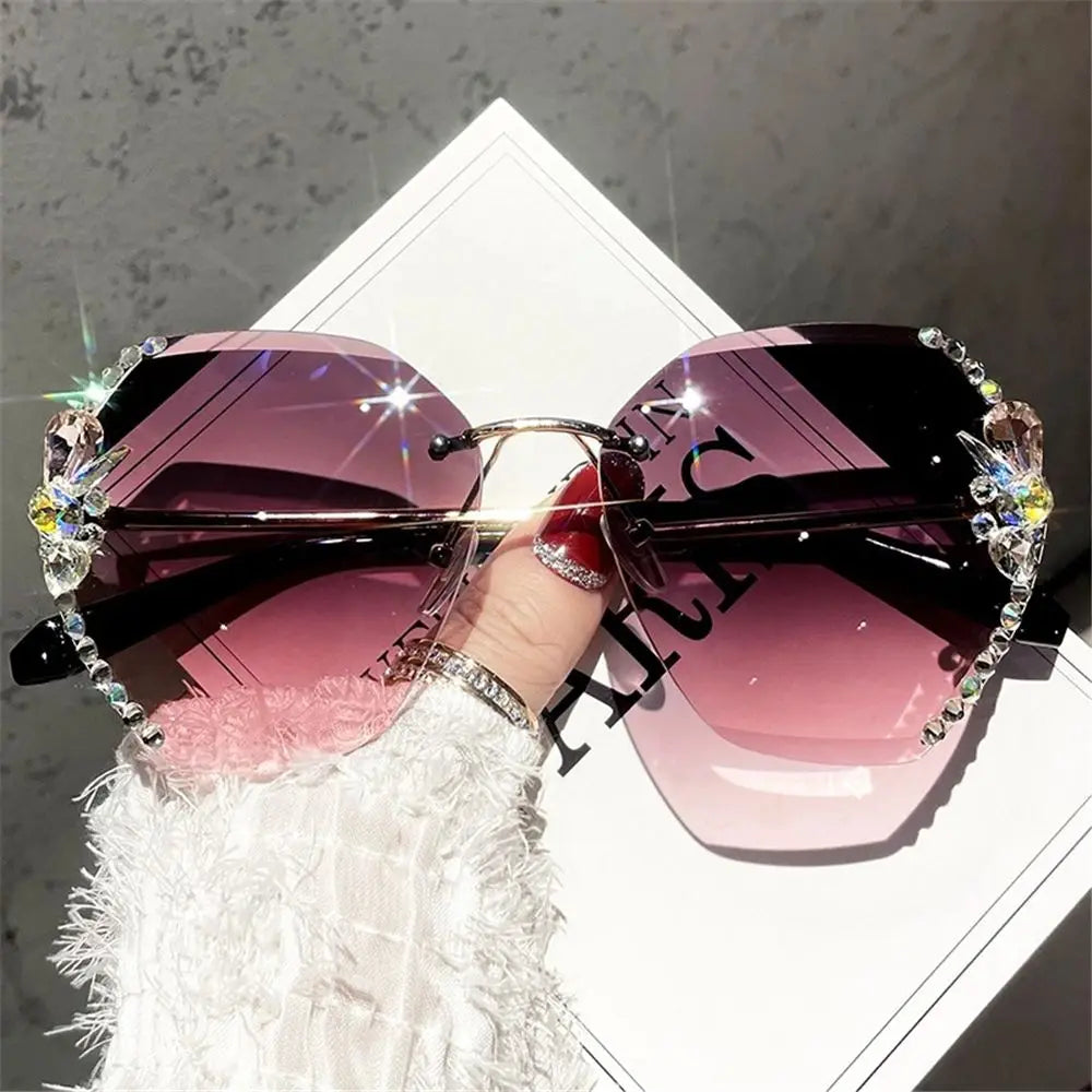 Borderless Rhinestone Metal Sunglasses