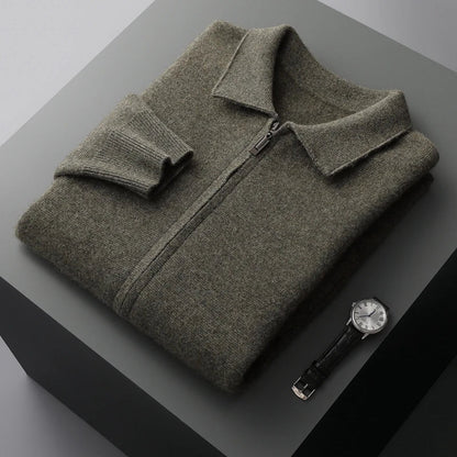 Zippered Lapel Knit Sweater
