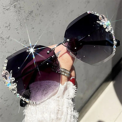 Borderless Rhinestone Metal Sunglasses