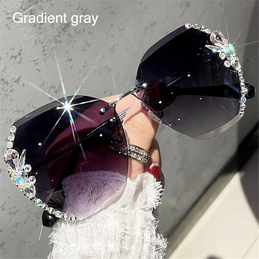 Borderless Rhinestone Metal Sunglasses