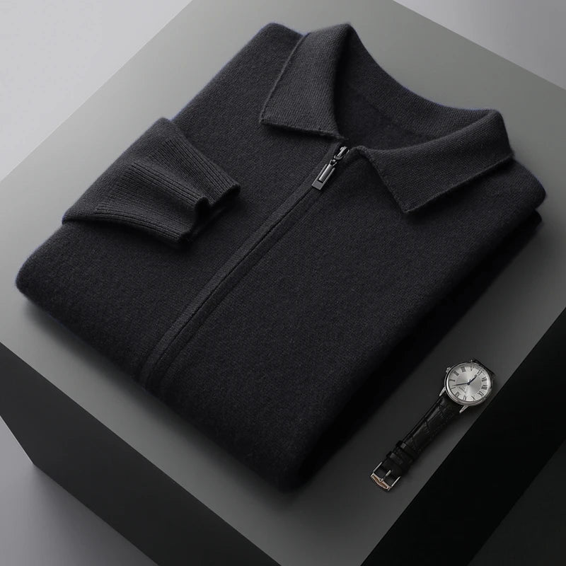 Zippered Lapel Knit Sweater