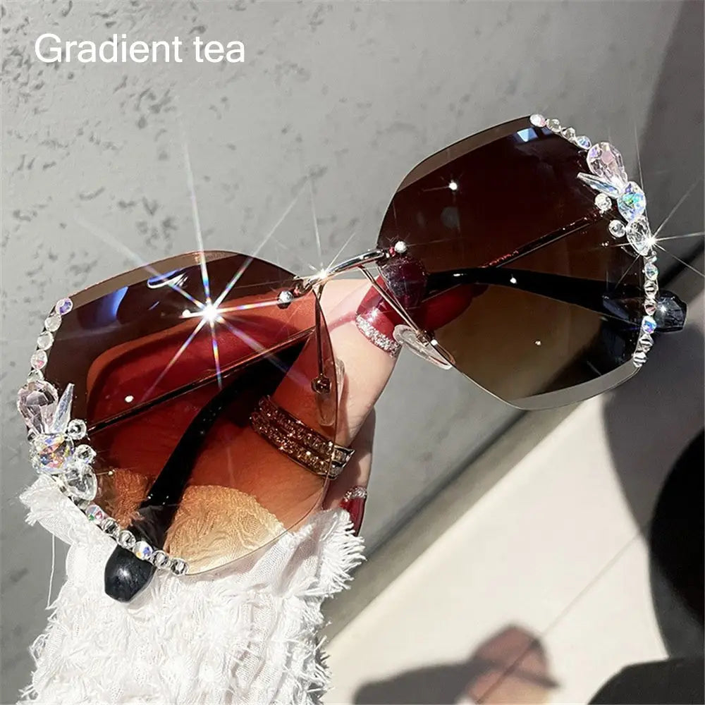 Borderless Rhinestone Metal Sunglasses