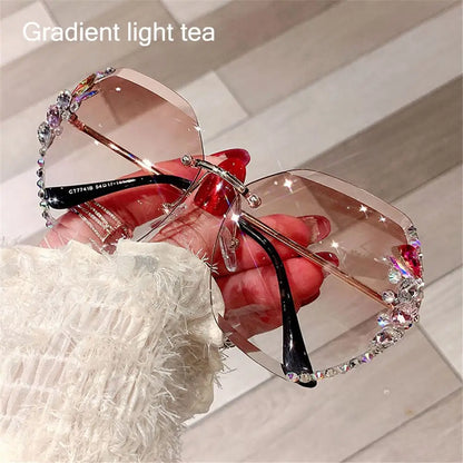 Borderless Rhinestone Metal Sunglasses