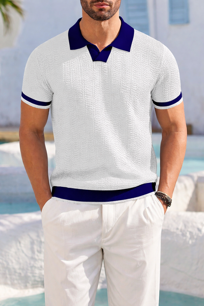Patchwork Knitted Polo Shirt