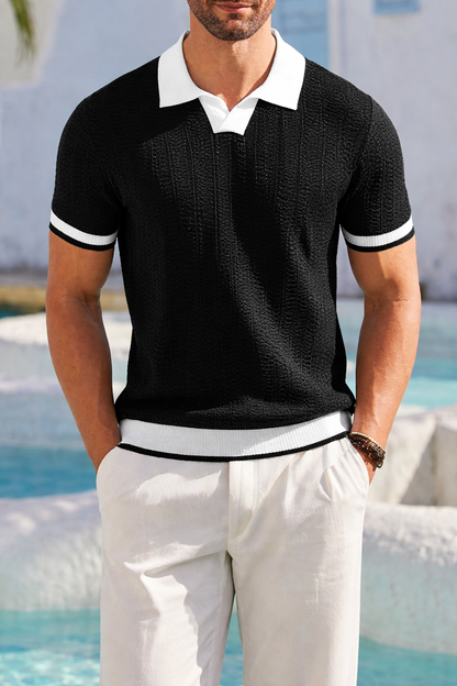 Patchwork Knitted Polo Shirt