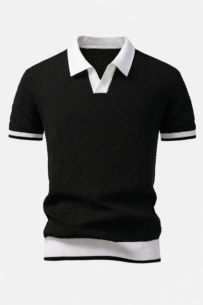 Patchwork Knitted Polo Shirt