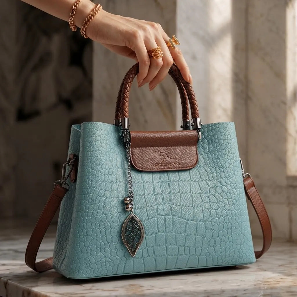 Diagonal Leather Shoulder Tote