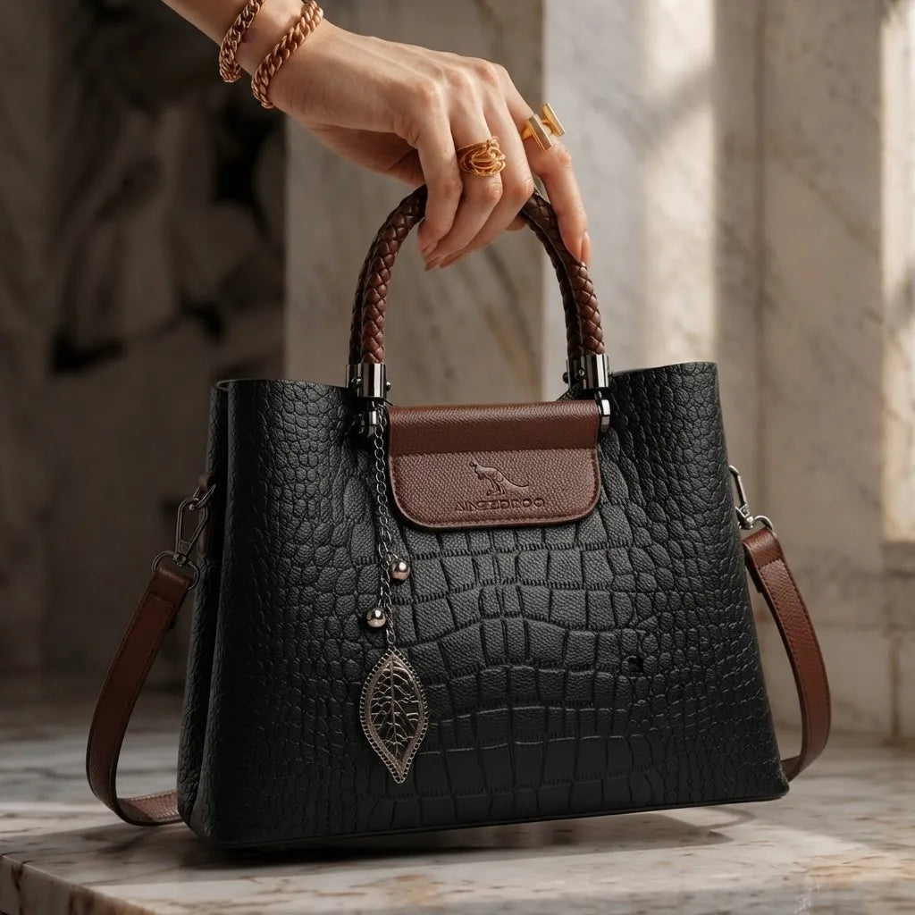 Diagonal Leather Shoulder Tote