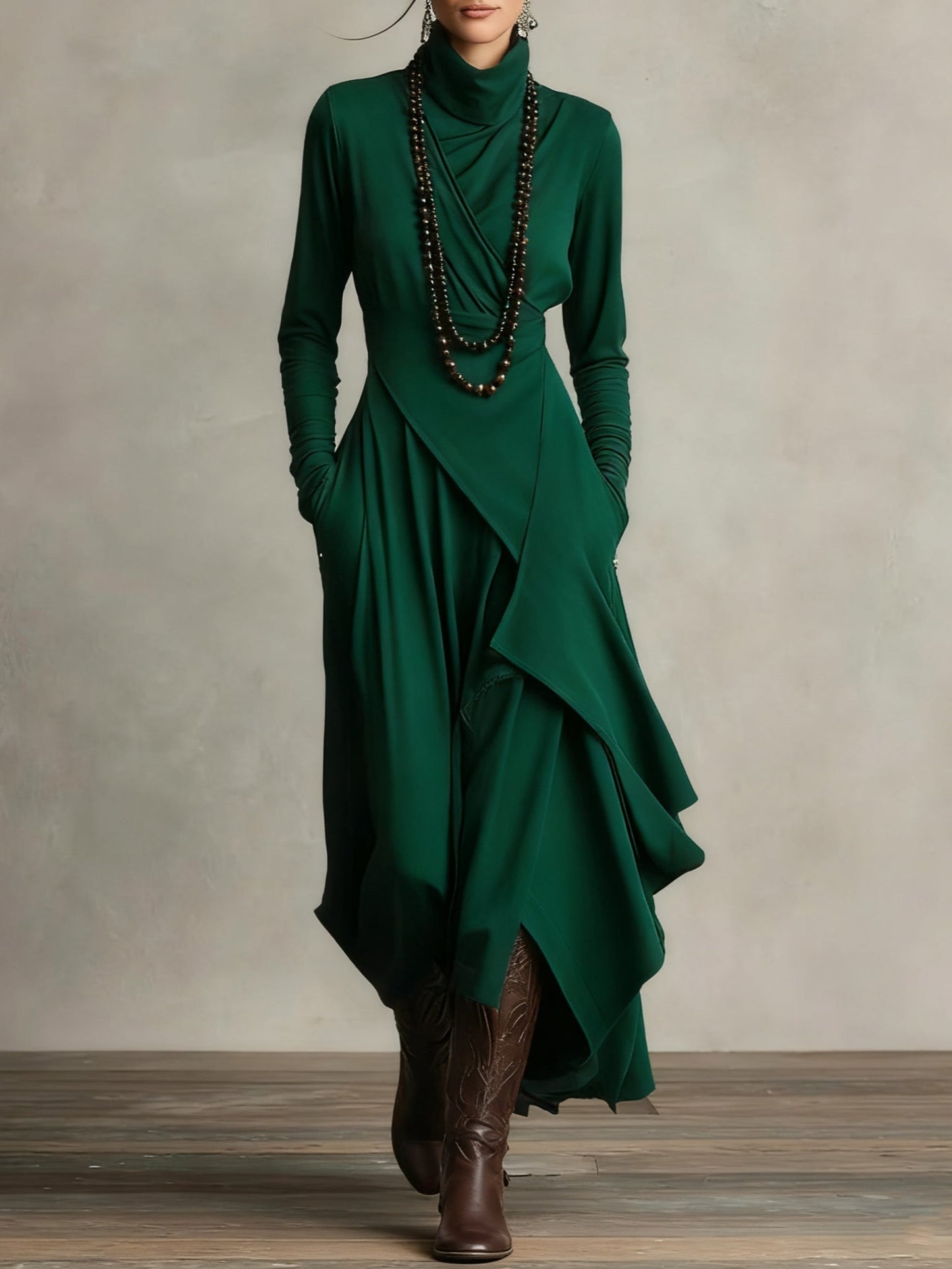 Turtleneck A-Line Long Dress