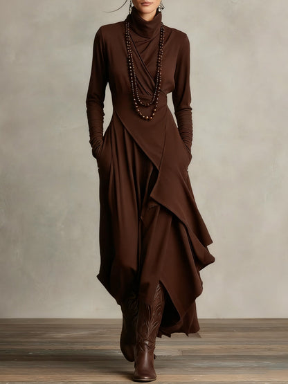 Turtleneck A-Line Long Dress