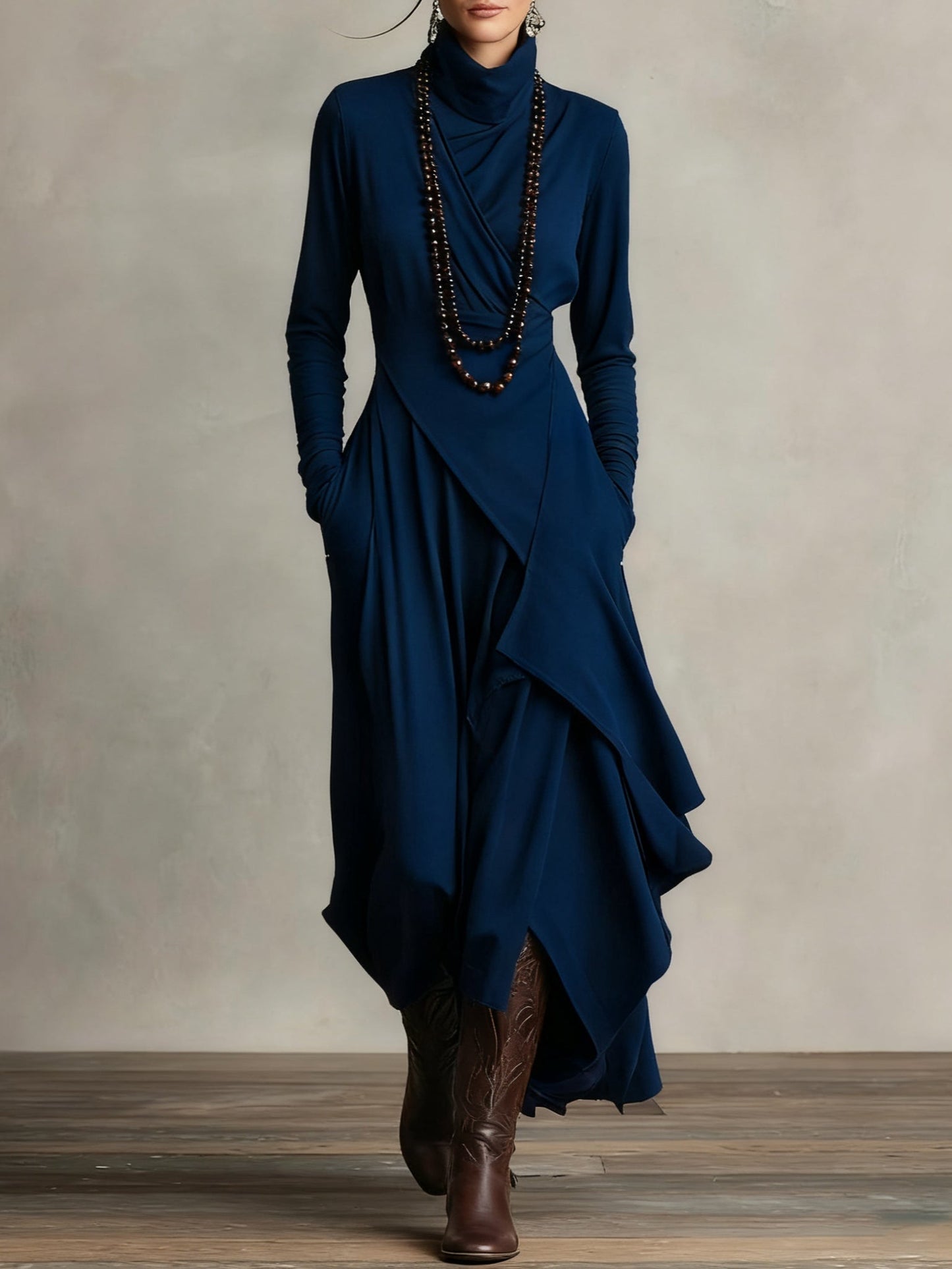 Turtleneck A-Line Long Dress