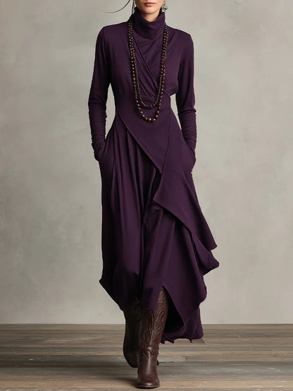 Turtleneck A-Line Long Dress