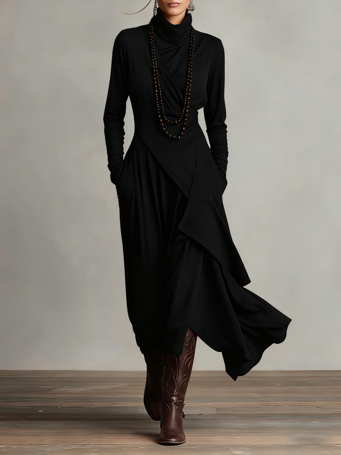 Turtleneck A-Line Long Dress
