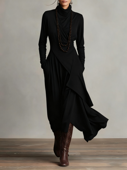 Turtleneck A-Line Long Dress