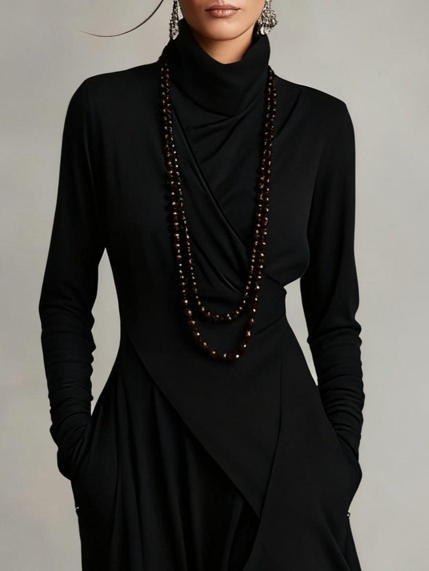 Turtleneck A-Line Long Dress