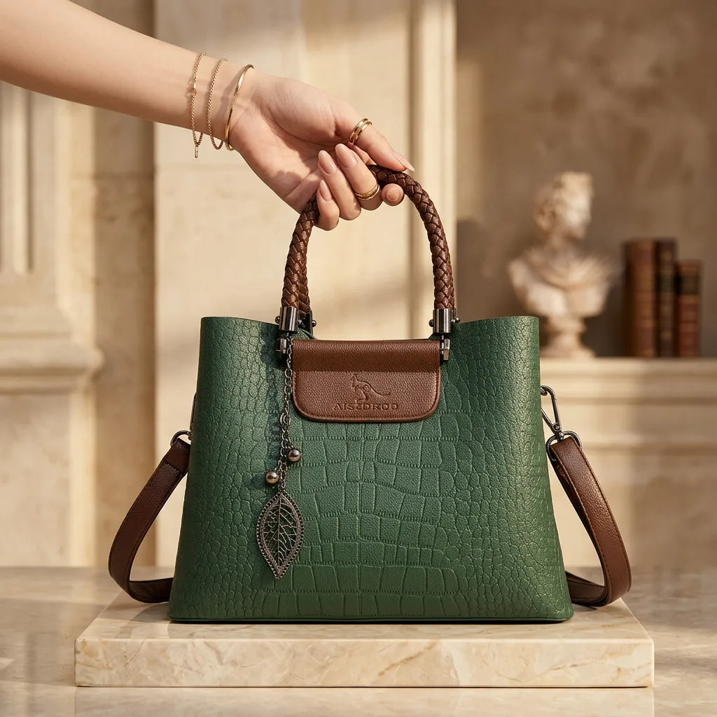 Diagonal Leather Shoulder Tote
