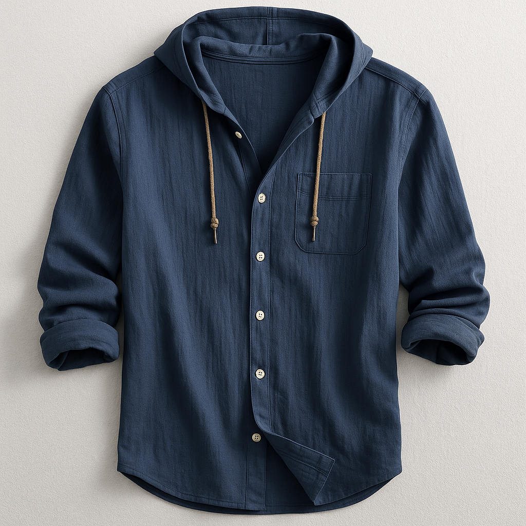 Drawstring Long Sleeve Button-Up