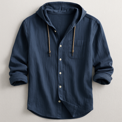 Drawstring Long Sleeve Button-Up