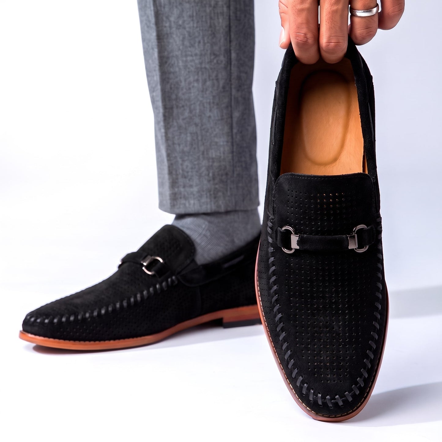 Perforated Suede Loafers