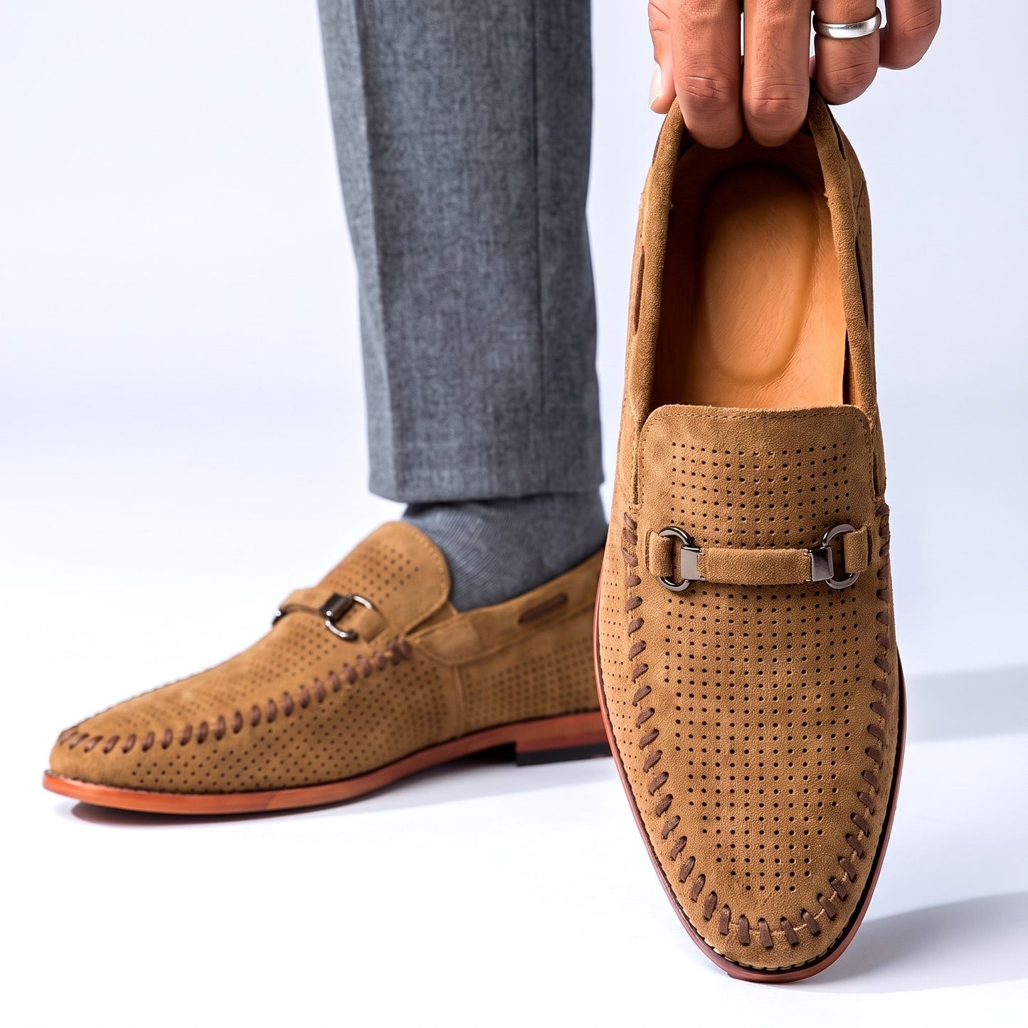Perforated Suede Loafers