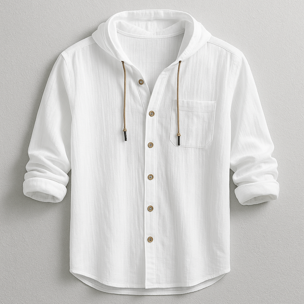 Drawstring Long Sleeve Button-Up