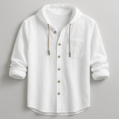 Drawstring Long Sleeve Button-Up