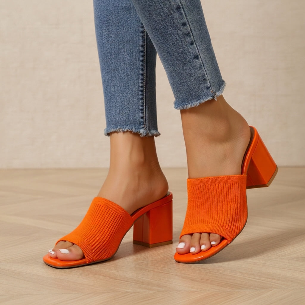 Knit Block Heel Mules