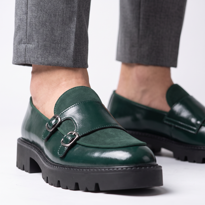 Double-Buckle Leather Loafers