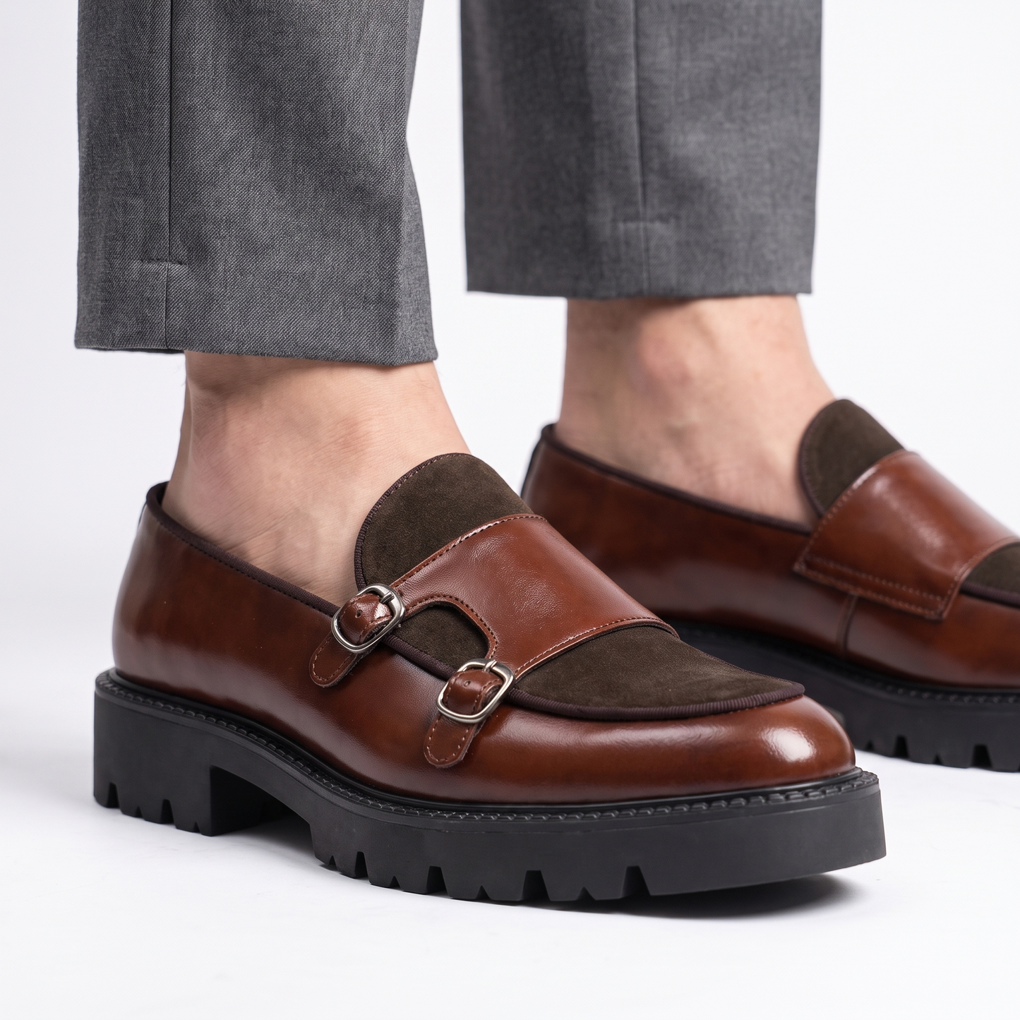 Double-Buckle Leather Loafers