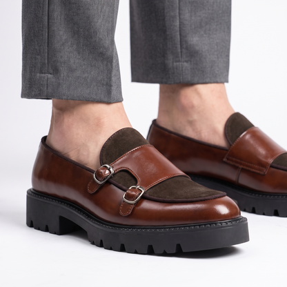 Double-Buckle Leather Loafers