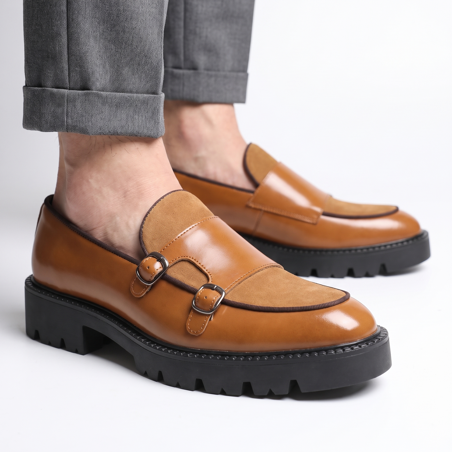 Double-Buckle Leather Loafers